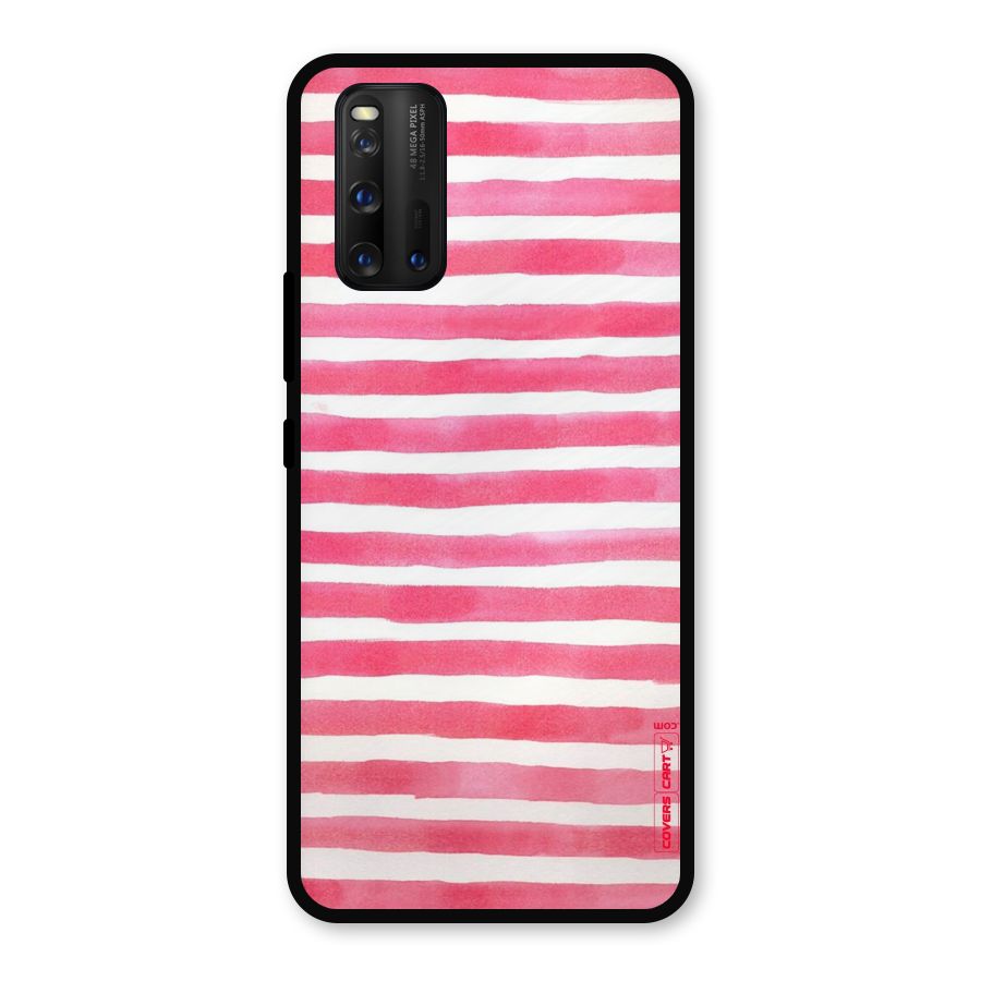 White And Pink Stripes Metal Back Case for iQOO 3