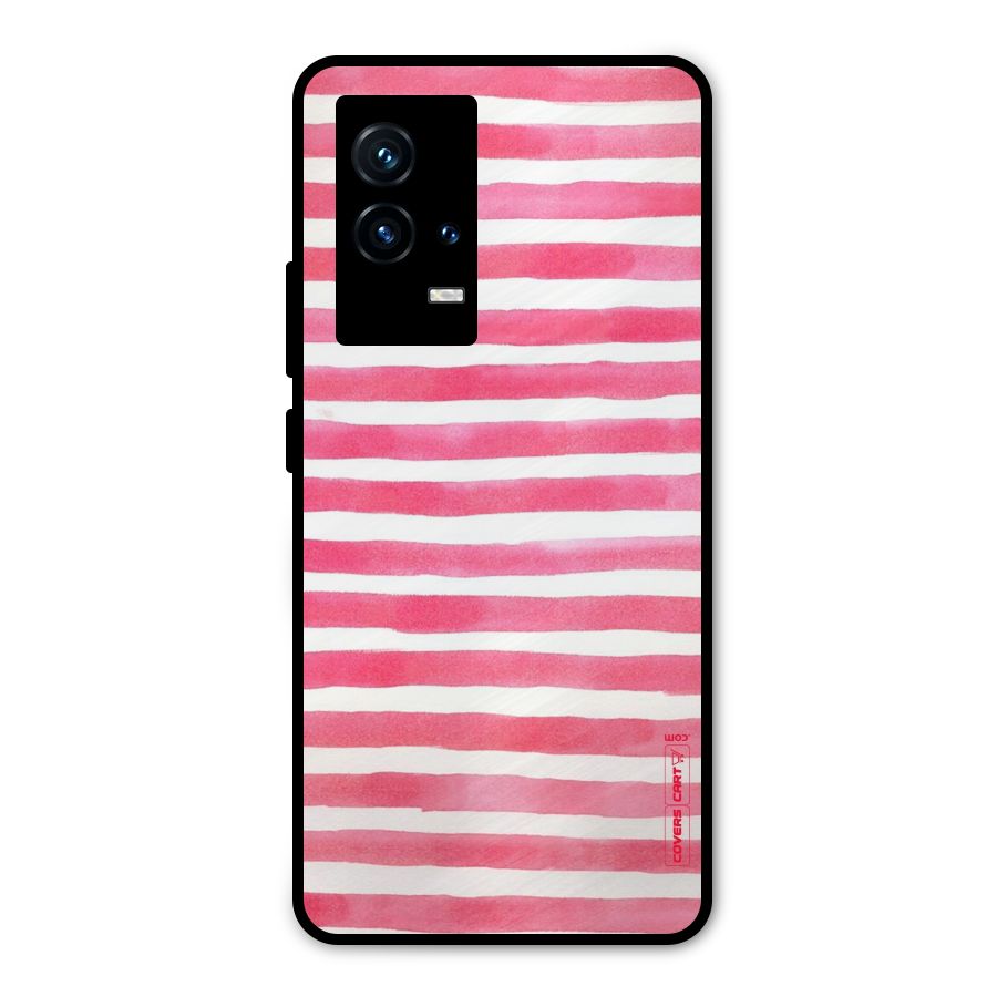 White And Pink Stripes Metal Back Case for iQOO 9 5G