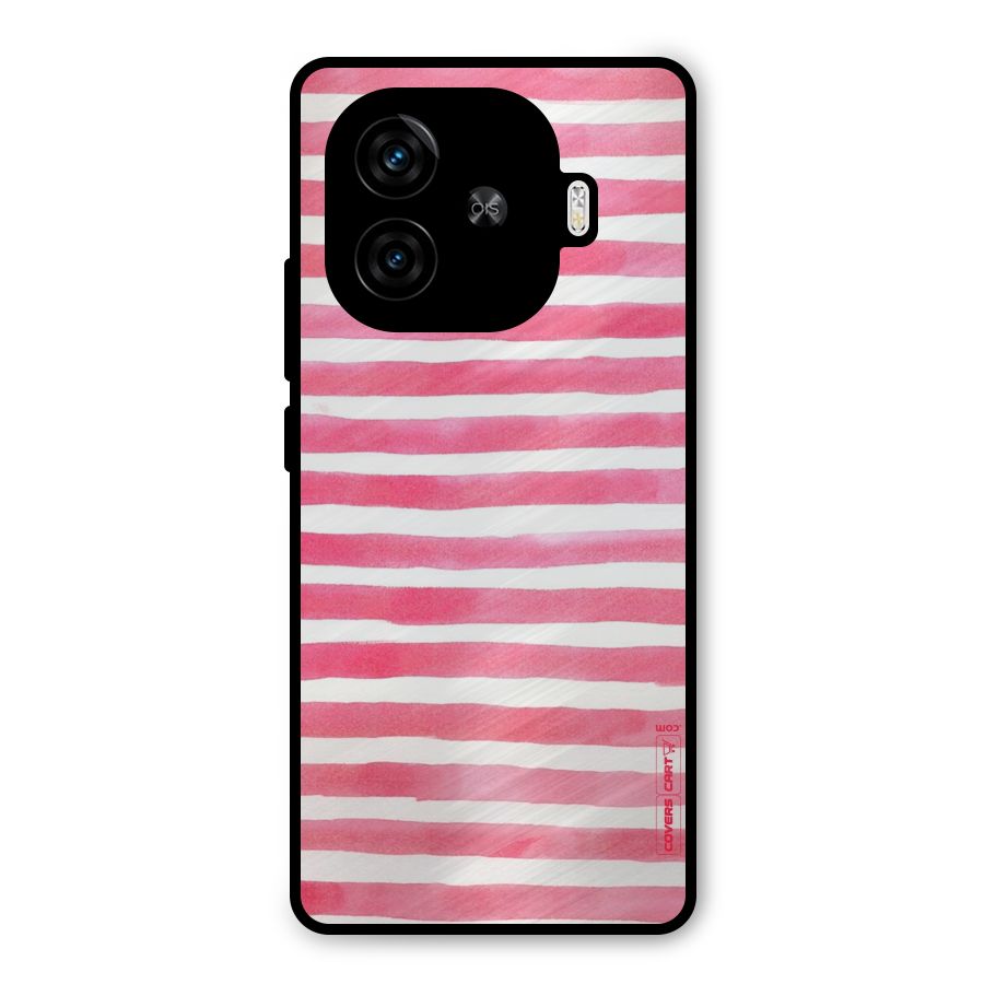 White And Pink Stripes Metal Back Case for iQOO Neo 10R