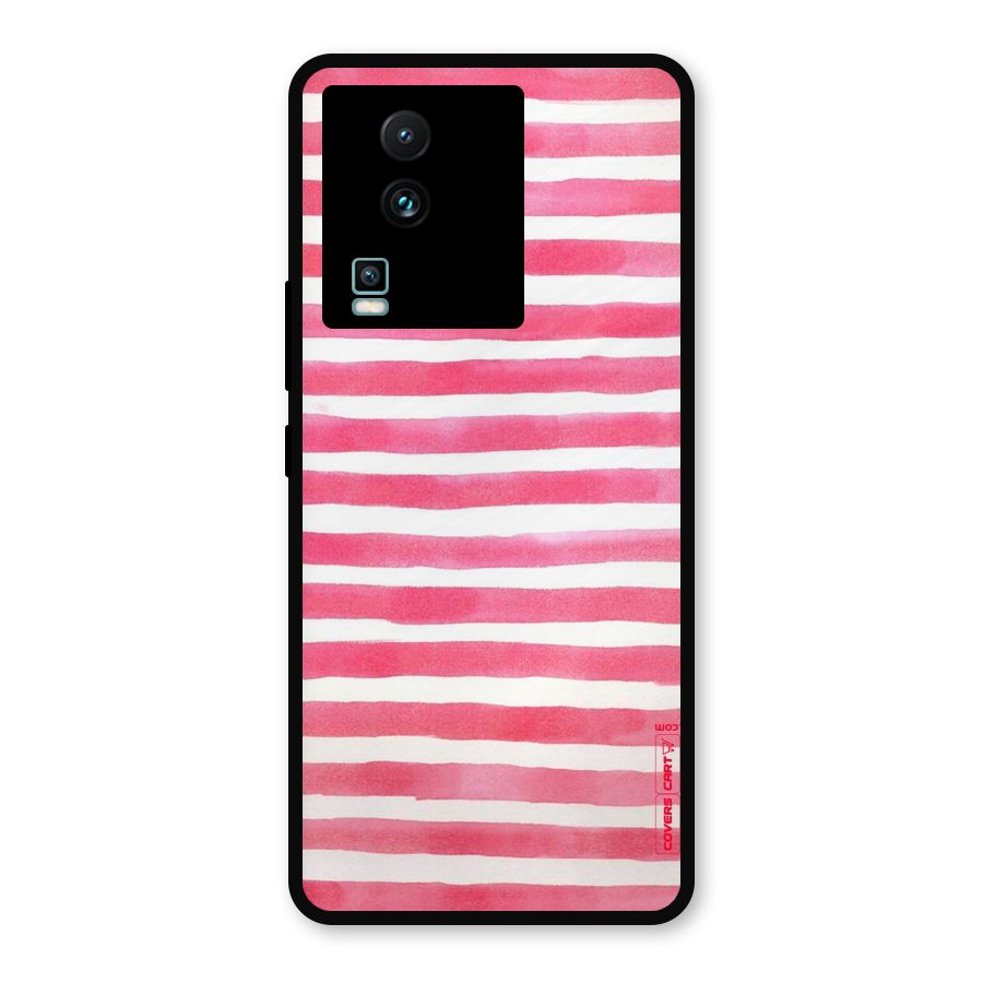 White And Pink Stripes Metal Back Case for iQOO Neo 7