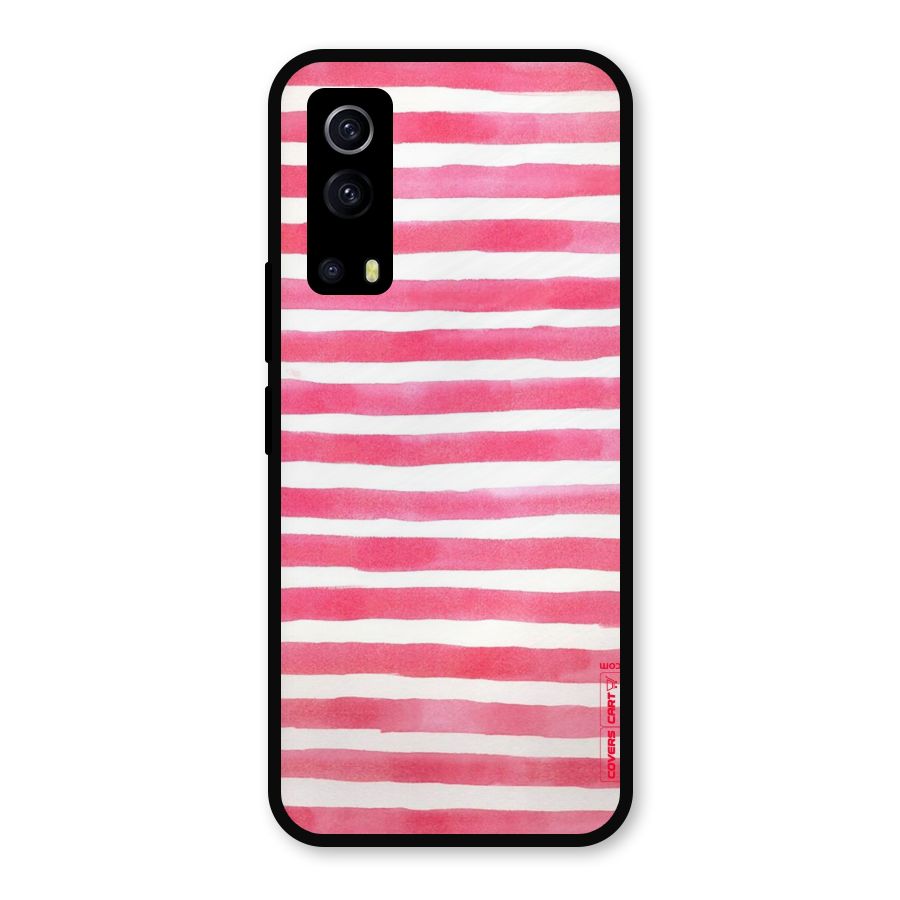 White And Pink Stripes Metal Back Case for iQOO Z3