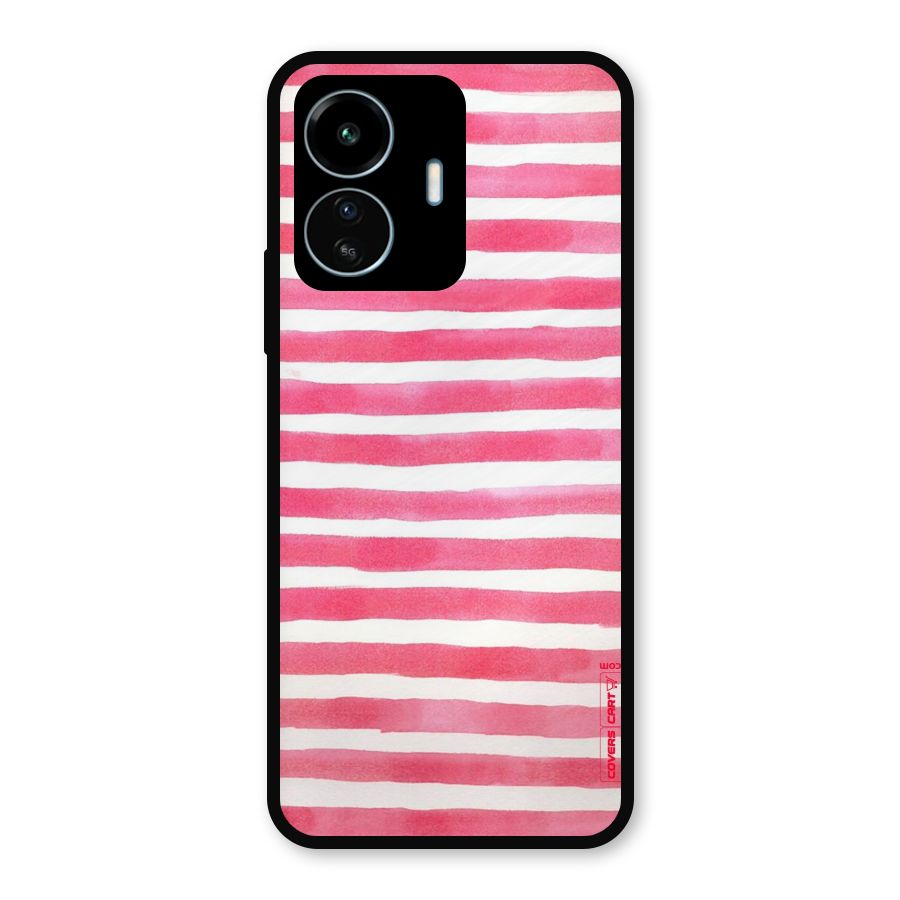 White And Pink Stripes Metal Back Case for vivo iQOO Z6 Lite 5G