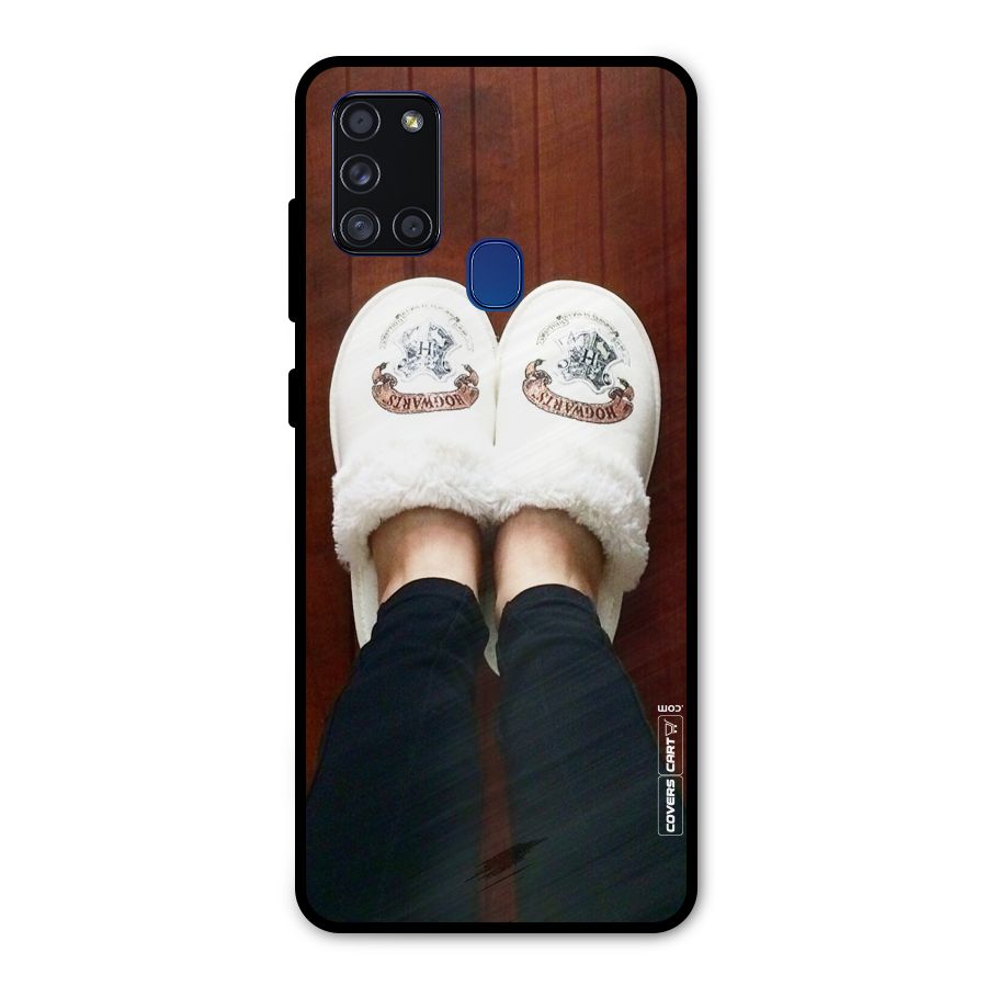 White Feets Metal Back Case for Galaxy A21s
