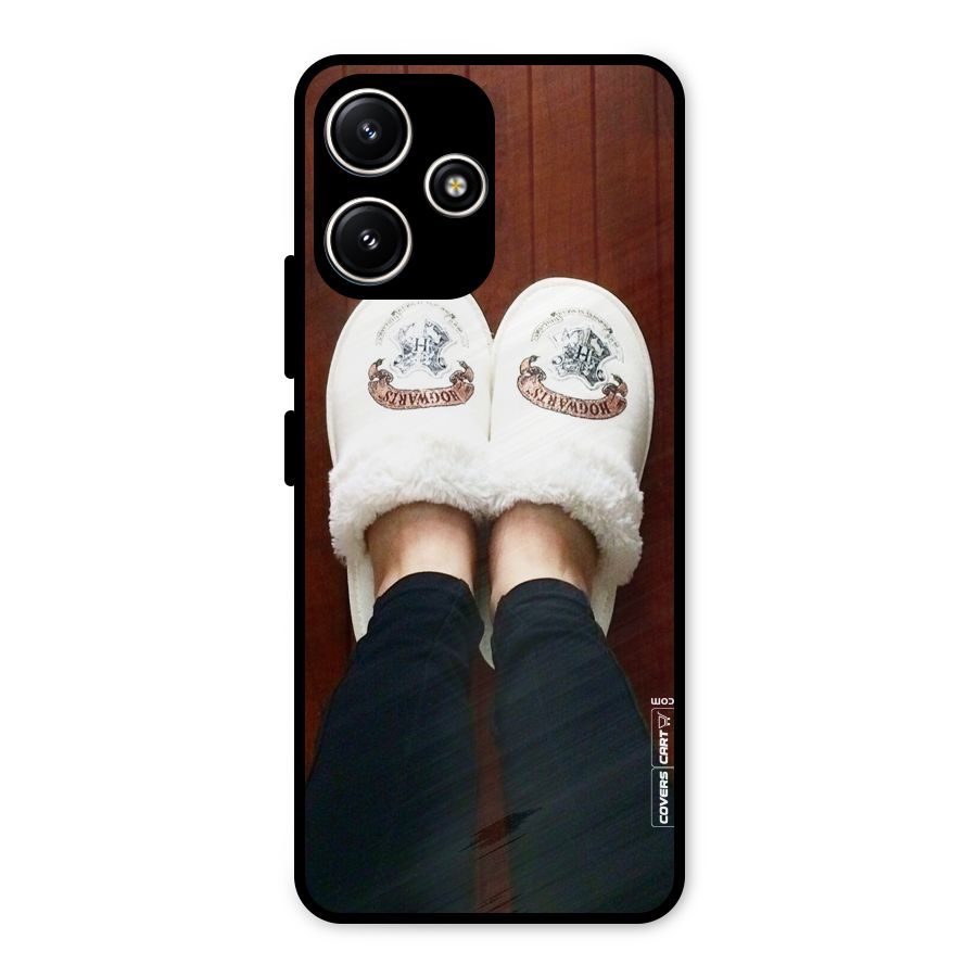 White Feets Metal Back Case for Poco M6 Pro