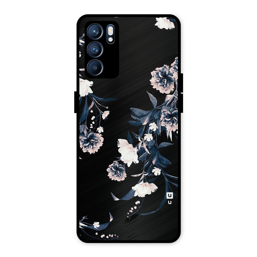 White Flora Metal Back Case for Oppo Reno6 5G