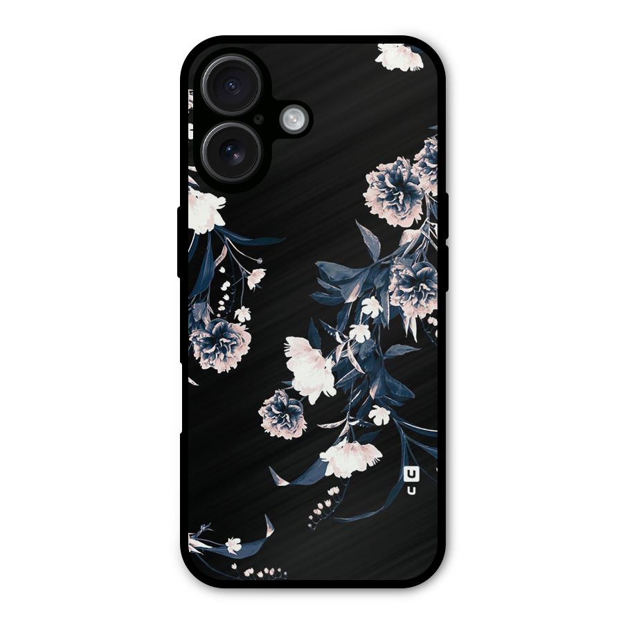 White Flora Metal Back Case for iPhone 16
