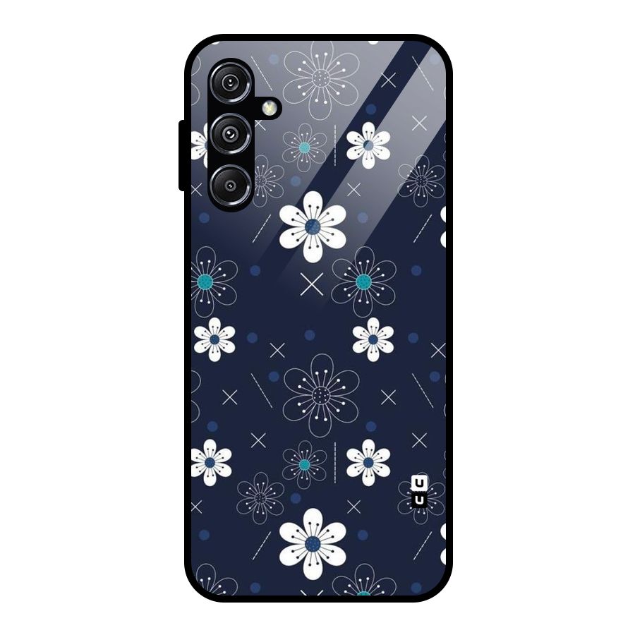 White Floral Shapes Glass Back Case for Galaxy M34 5G
