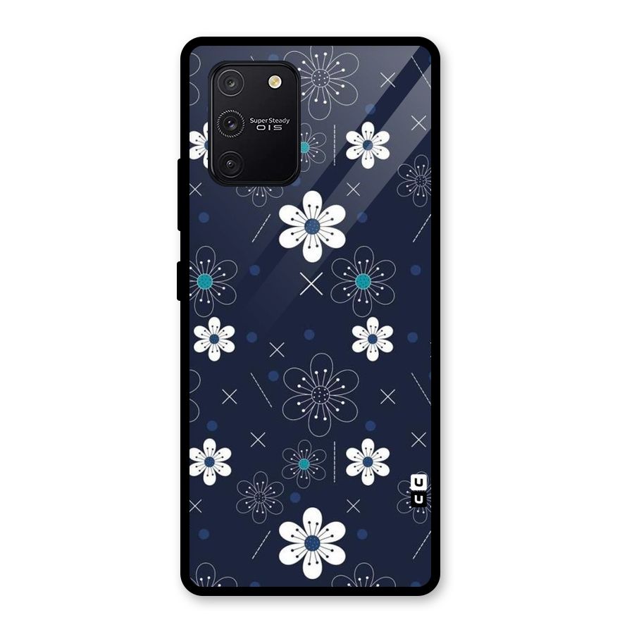 White Floral Shapes Glass Back Case for Galaxy S10 Lite