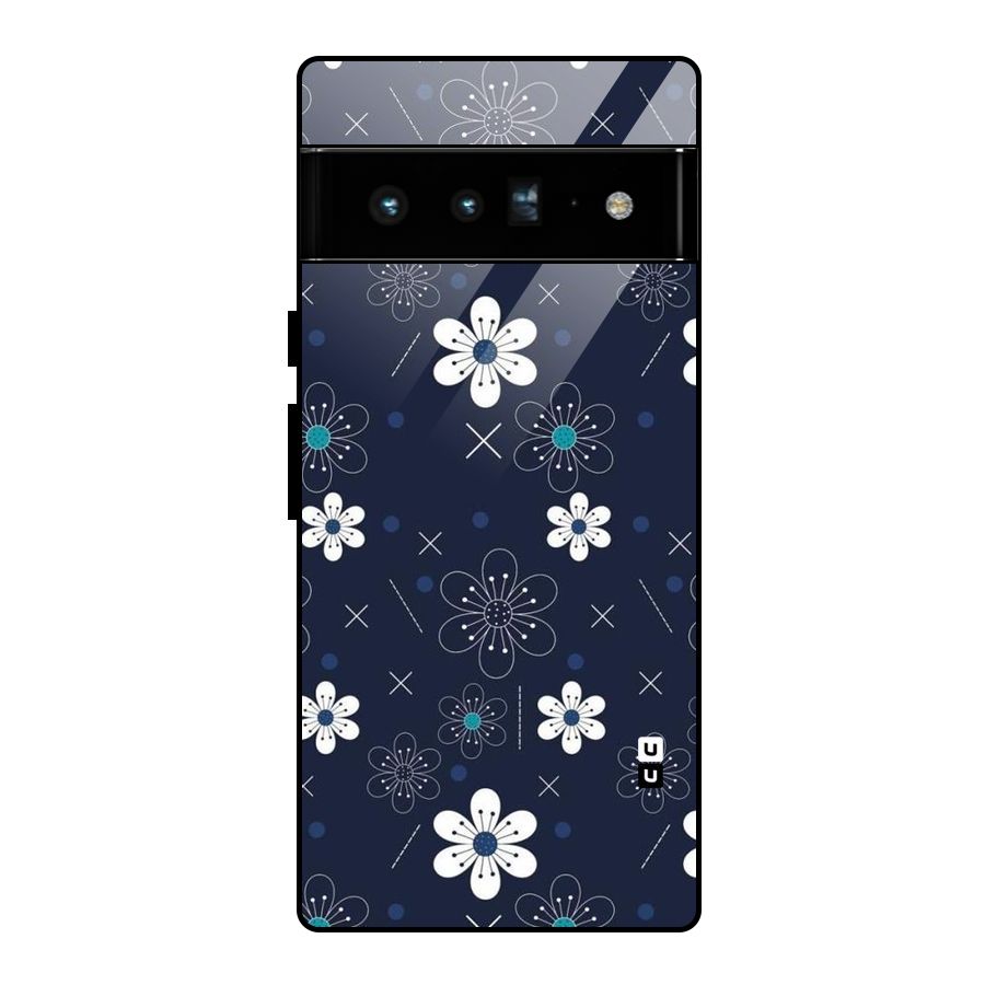 White Floral Shapes Glass Back Case for Google Pixel 6 Pro