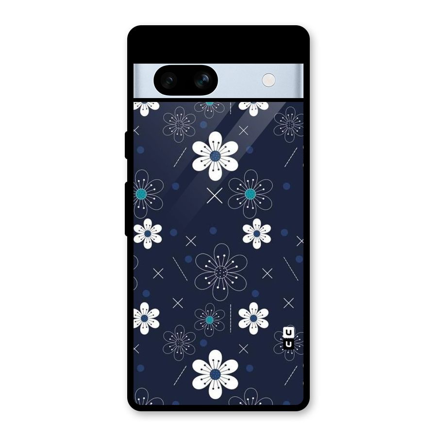 White Floral Shapes Glass Back Case for Google Pixel 7a
