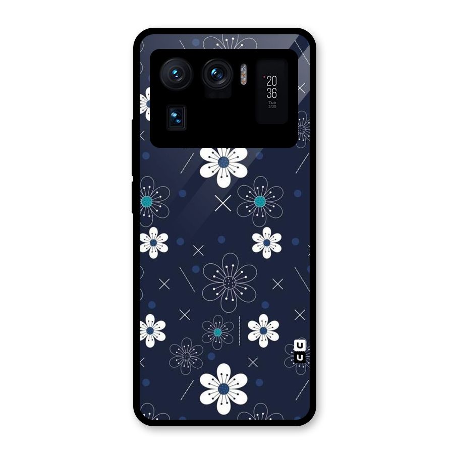 White Floral Shapes Glass Back Case for Mi 11 Ultra