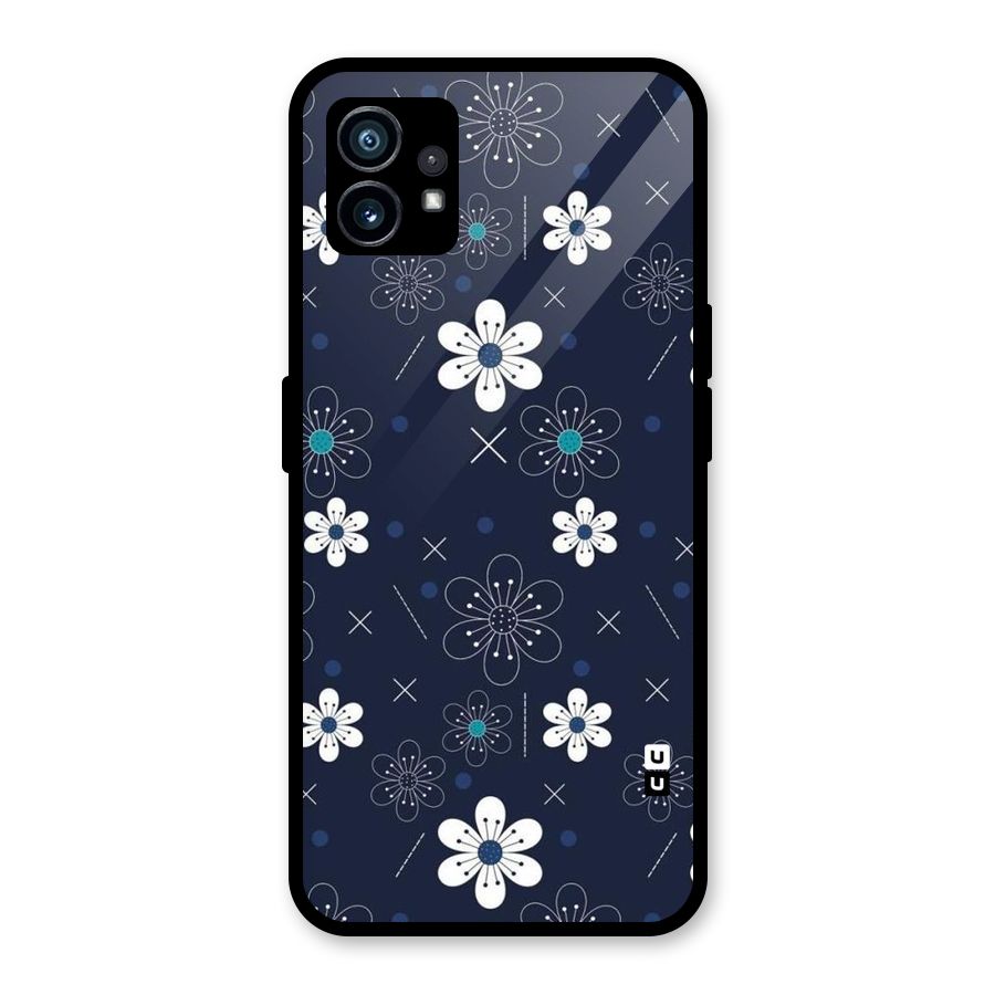 White Floral Shapes Glass Back Case for Nothing Phone 1