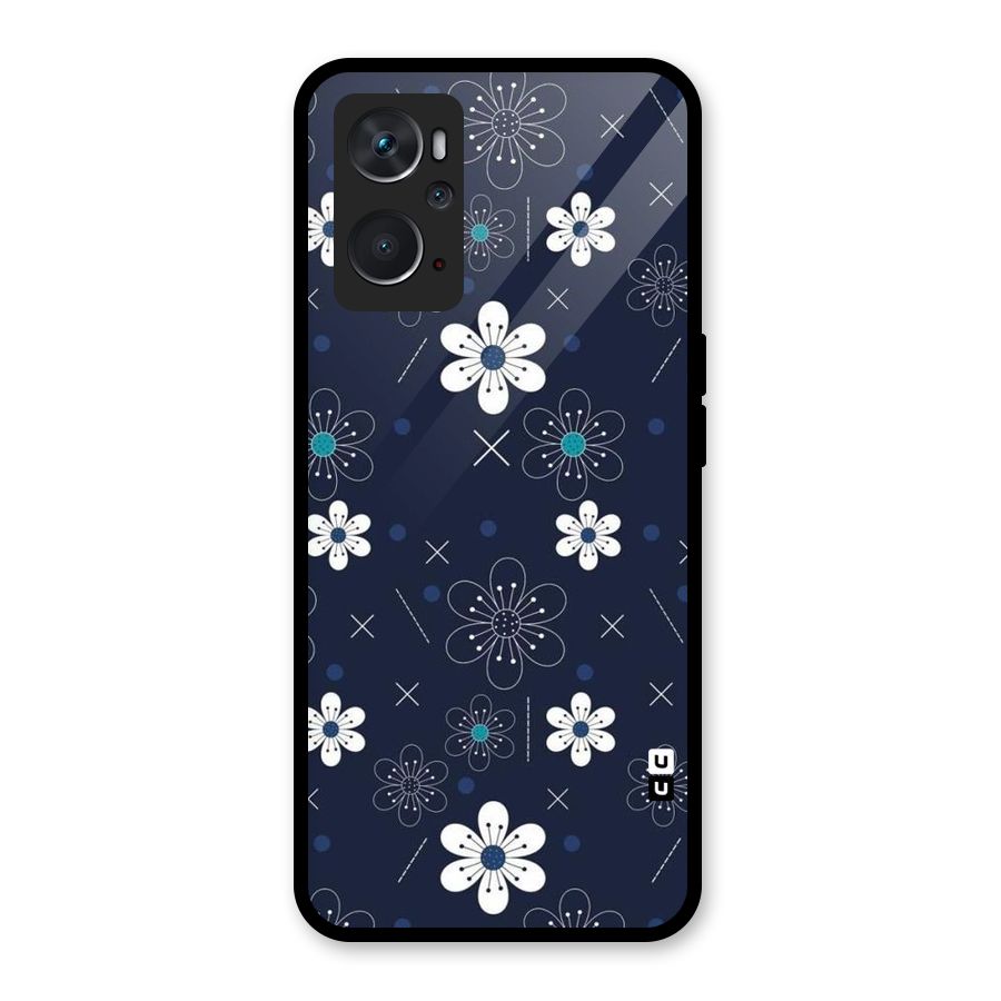 White Floral Shapes Glass Back Case for Oppo K10 4G
