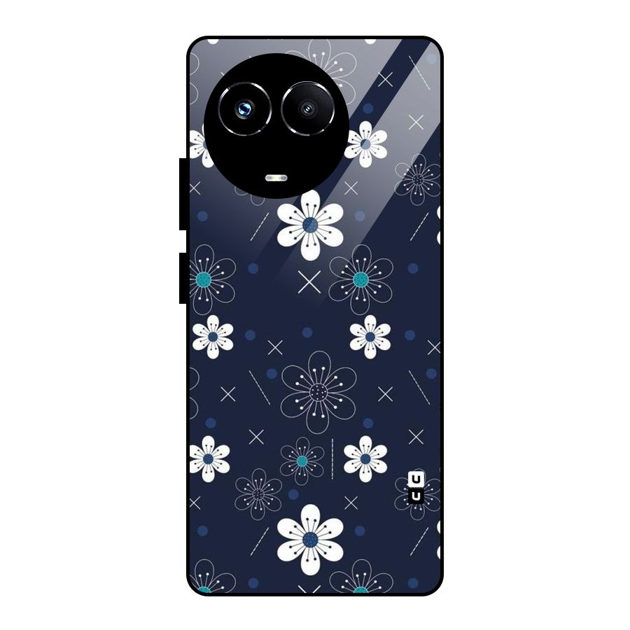 White Floral Shapes Glass Back Case for Realme 11X