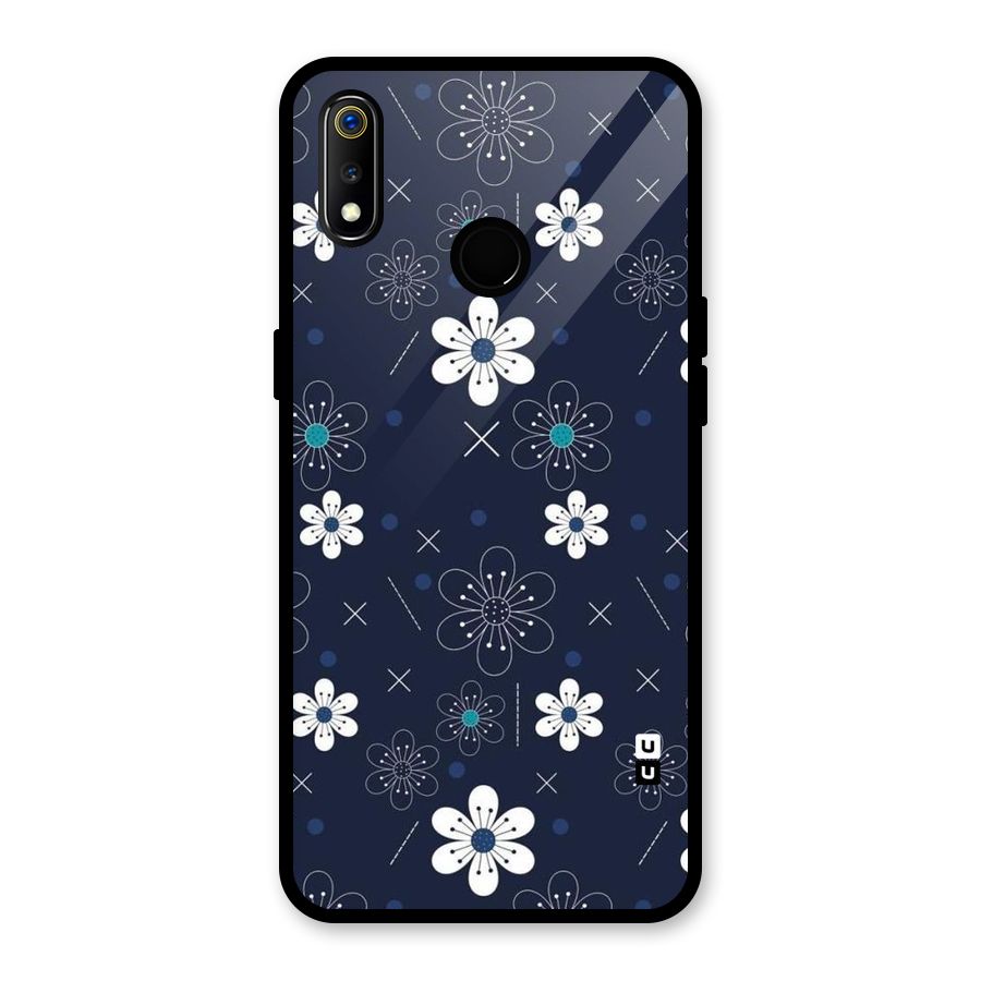 White Floral Shapes Glass Back Case for Realme 3