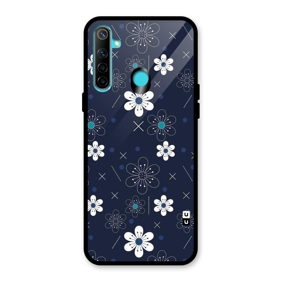 White Floral Shapes Glass Back Case for Realme 5i