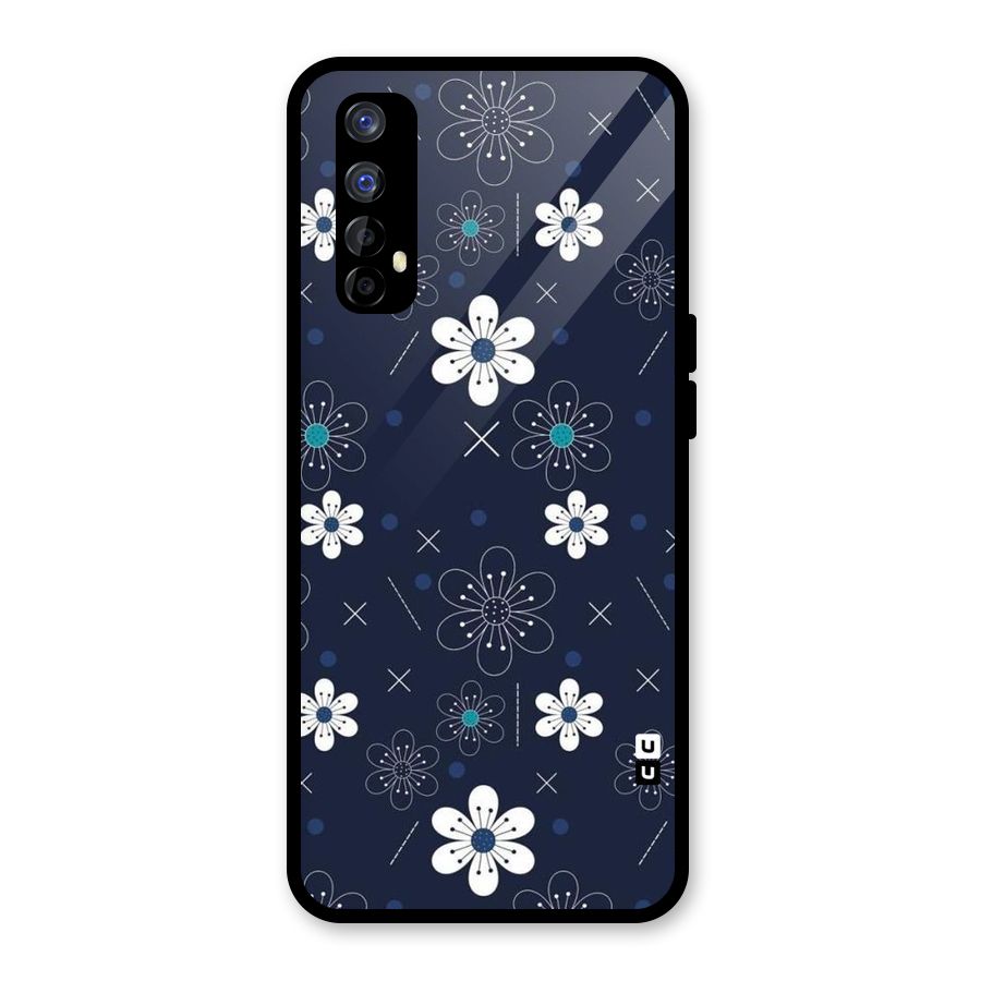 White Floral Shapes Glass Back Case for Realme 7