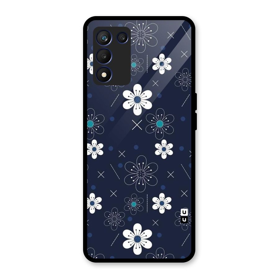 White Floral Shapes Glass Back Case for Realme 9 5G Speed