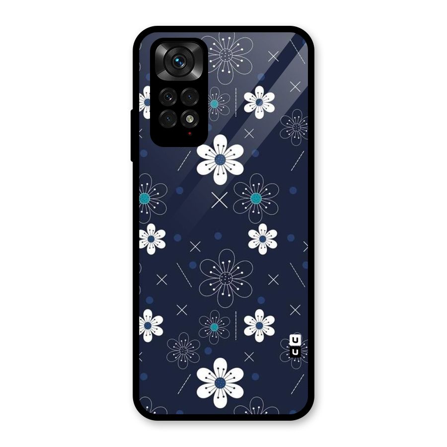White Floral Shapes Glass Back Case for Redmi Note 11S