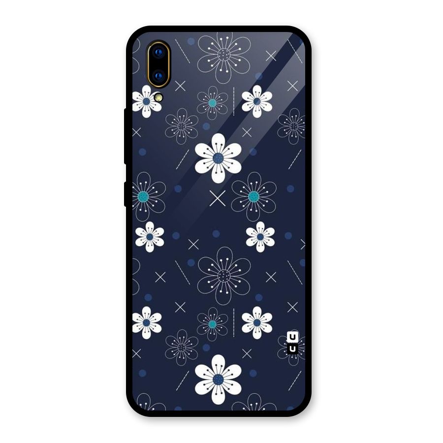 White Floral Shapes Glass Back Case for Vivo V11 Pro
