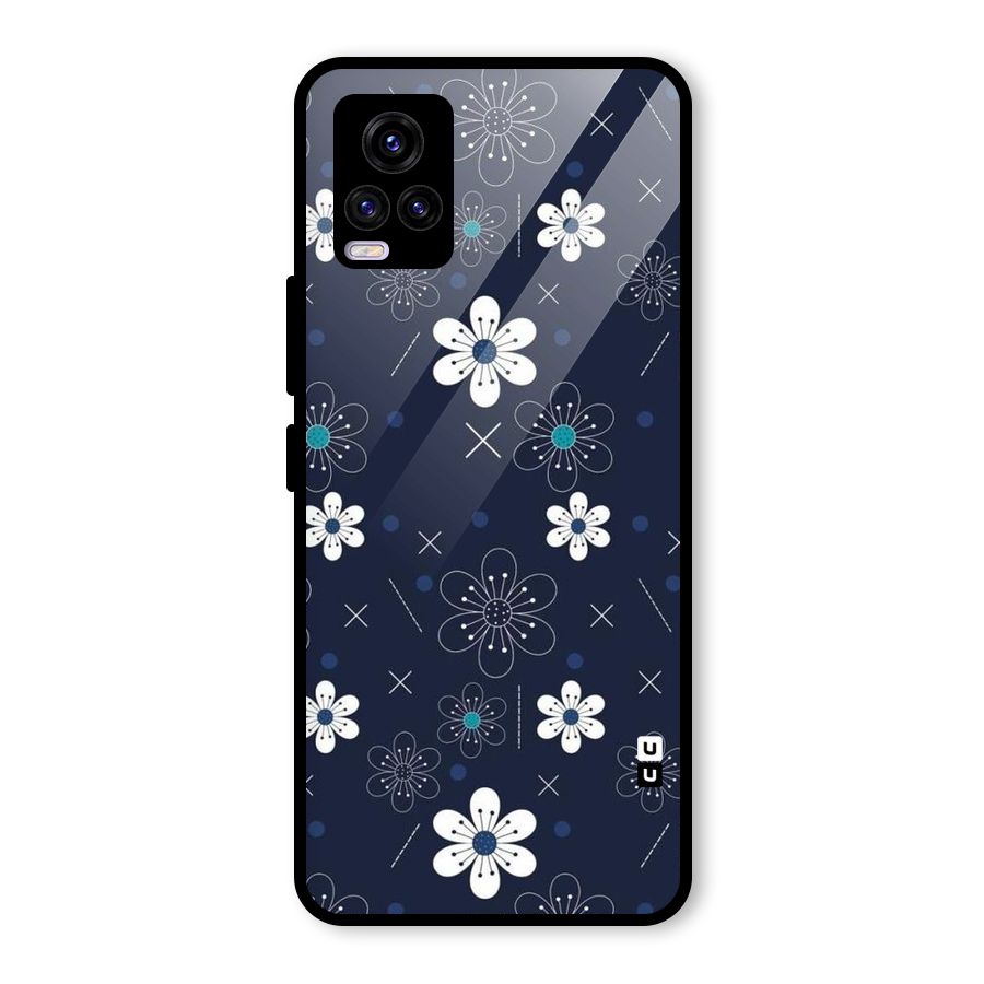White Floral Shapes Glass Back Case for Vivo V20 2021