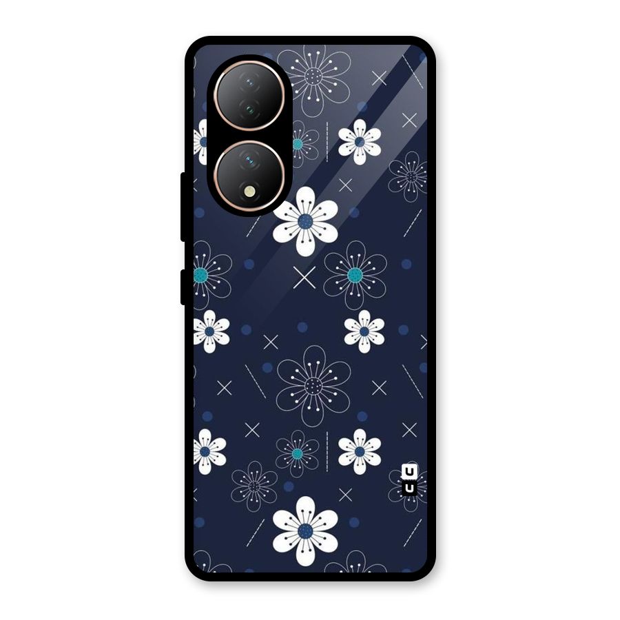 White Floral Shapes Glass Back Case for Vivo Y100A