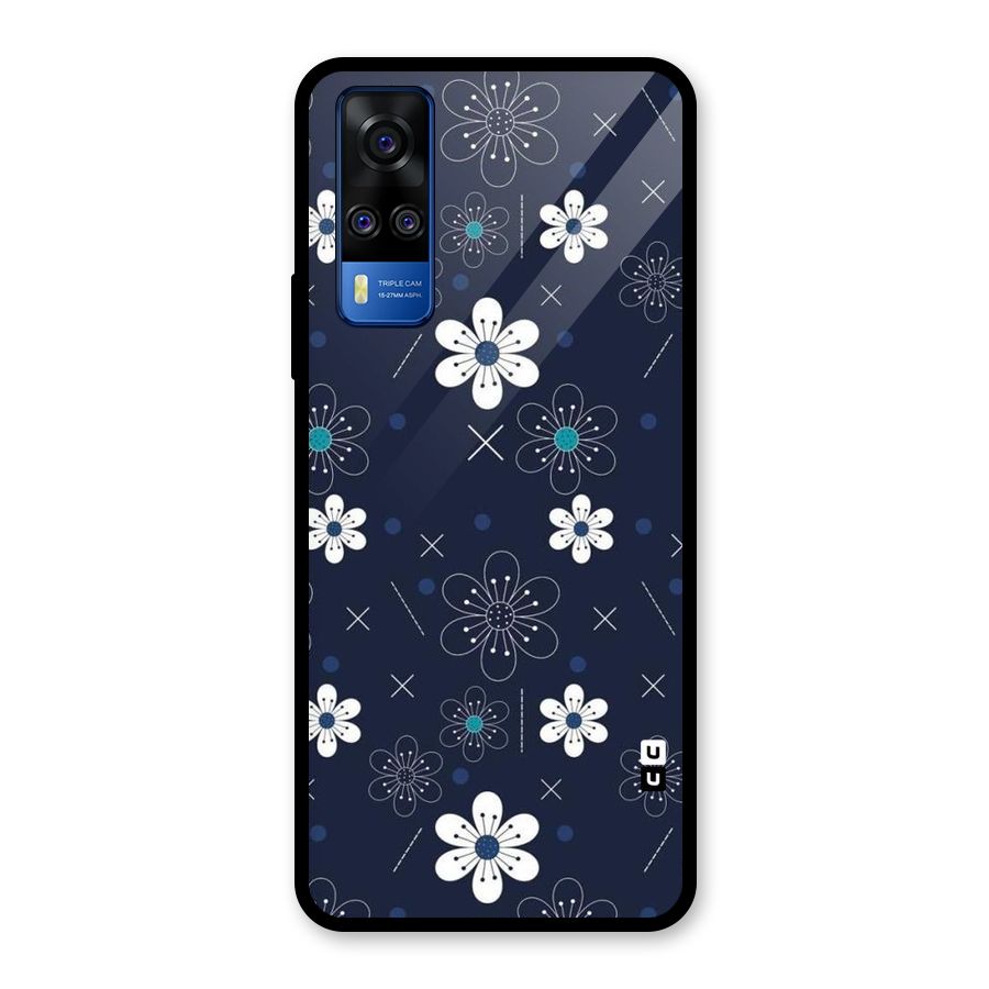 White Floral Shapes Glass Back Case for Vivo Y31