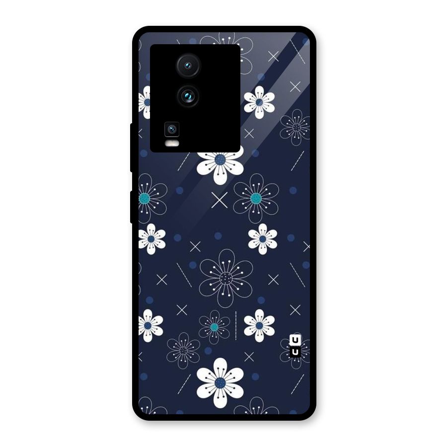 White Floral Shapes Glass Back Case for Vivo iQOO Neo 7