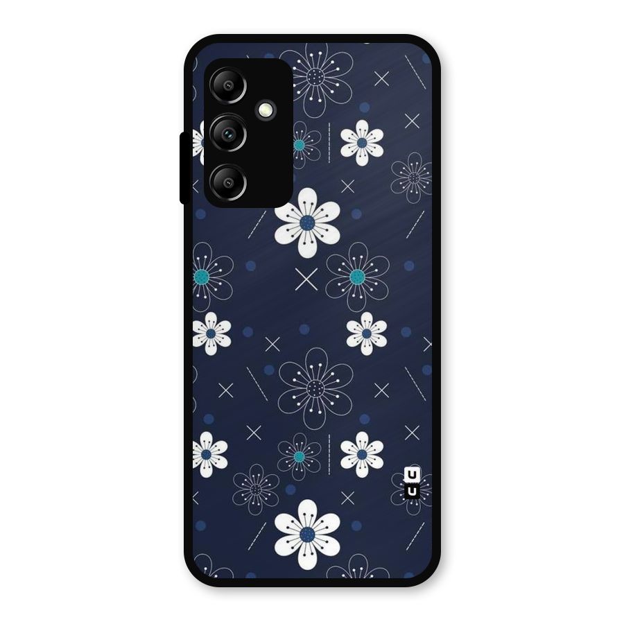 White Floral Shapes Metal Back Case for Galaxy A14 5G