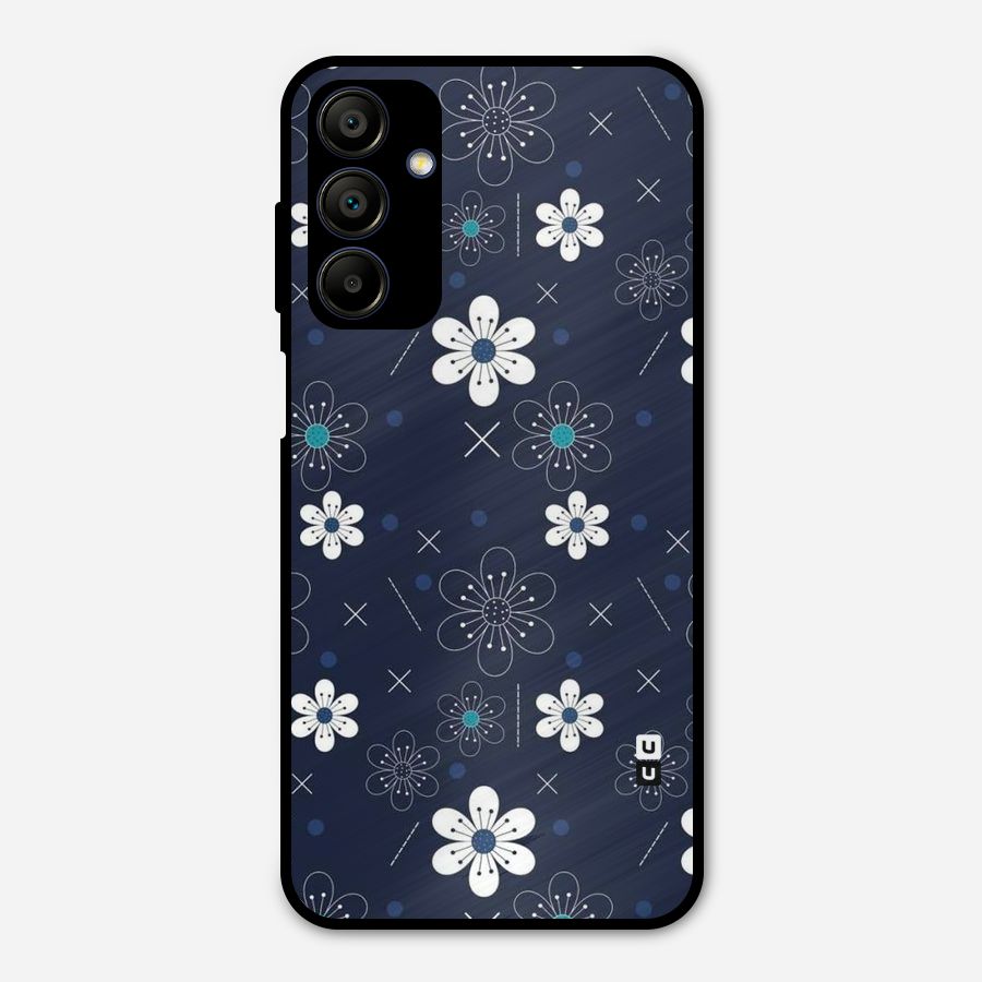 White Floral Shapes Metal Back Case for Galaxy A15 5G