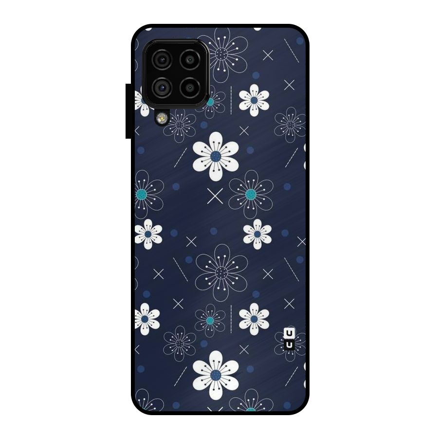 White Floral Shapes Metal Back Case for Galaxy A22 4G