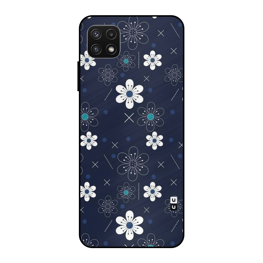 White Floral Shapes Metal Back Case for Galaxy A22 5G