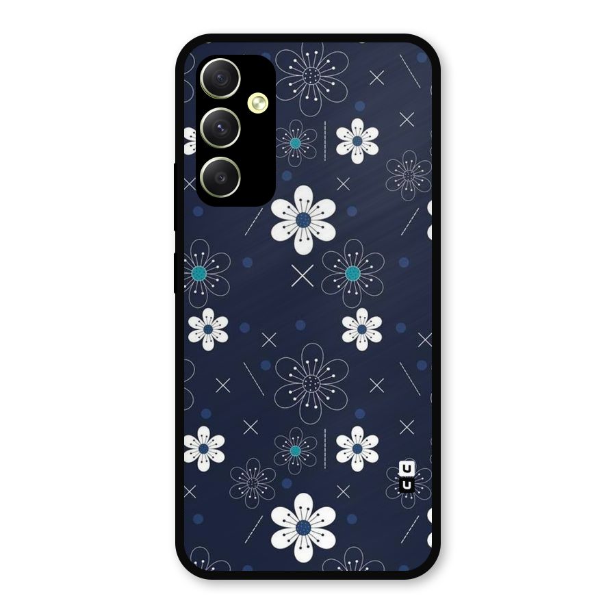 White Floral Shapes Metal Back Case for Galaxy A34