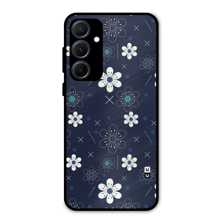 White Floral Shapes Metal Back Case for Galaxy A35