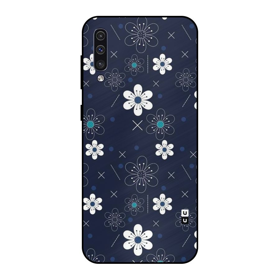 White Floral Shapes Metal Back Case for Galaxy A50
