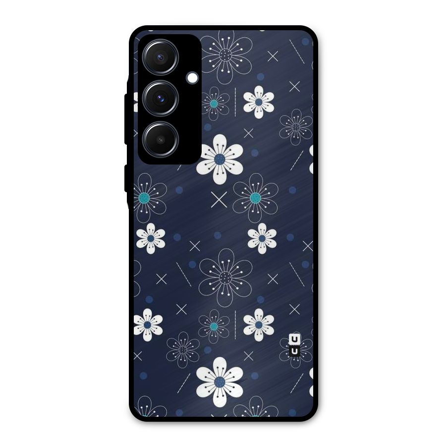 White Floral Shapes Metal Back Case for Galaxy A55