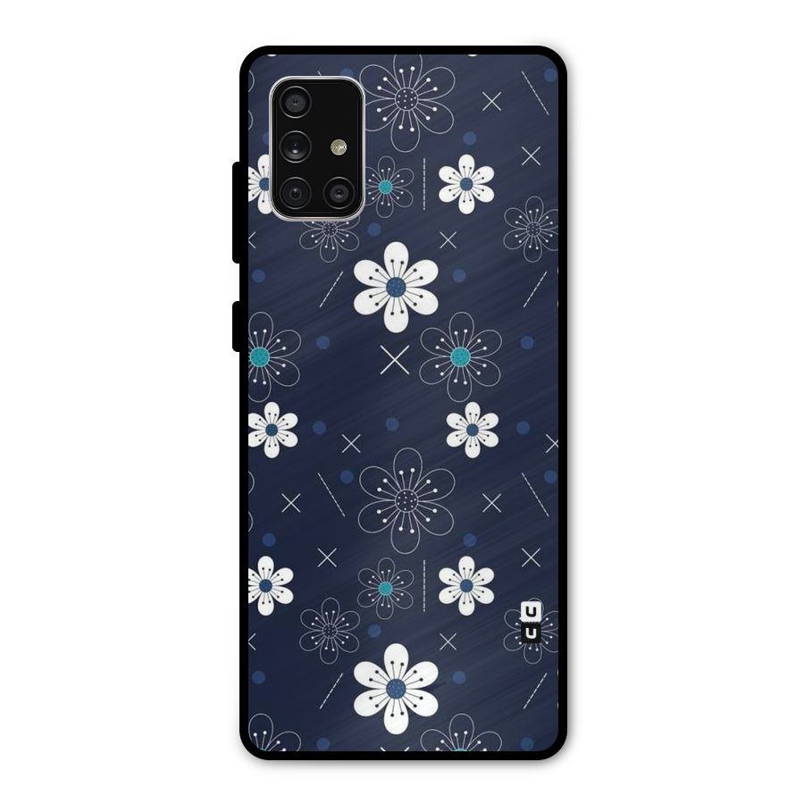 White Floral Shapes Metal Back Case for Galaxy A71