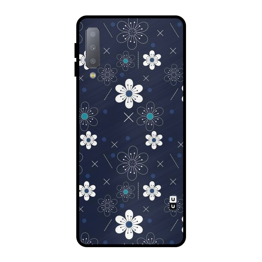 White Floral Shapes Metal Back Case for Galaxy A7 (2018)