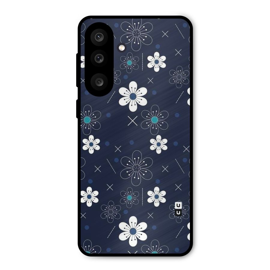 White Floral Shapes Metal Back Case for Galaxy F56