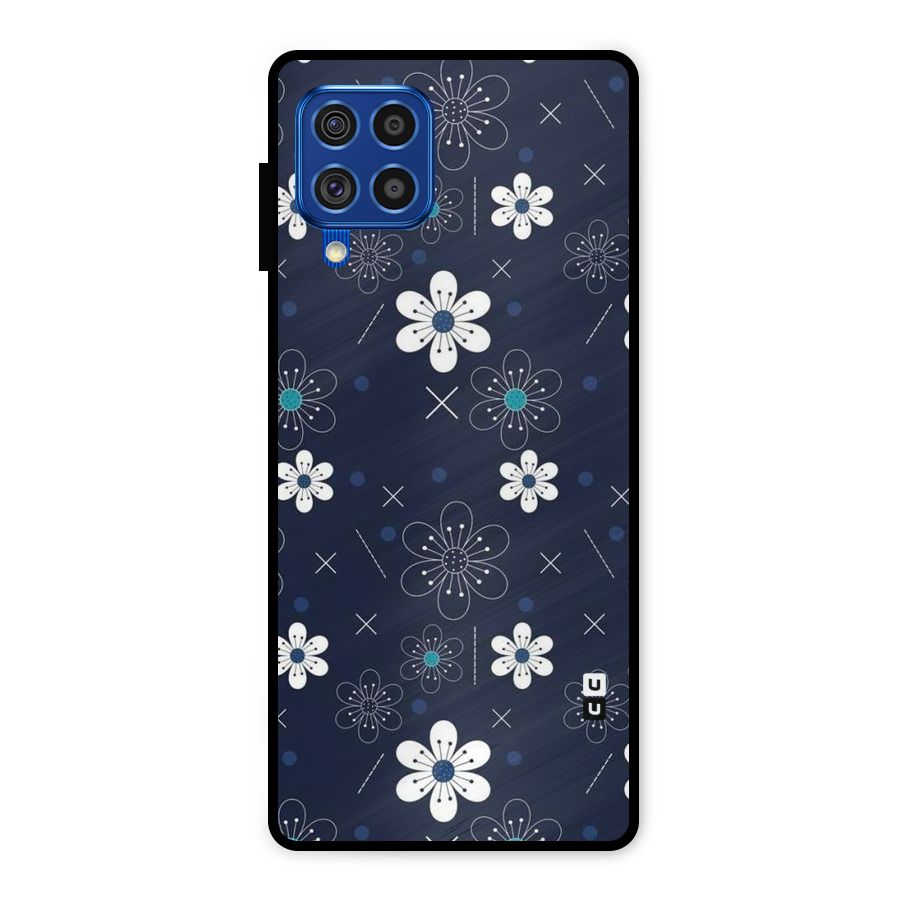 White Floral Shapes Metal Back Case for Galaxy F62