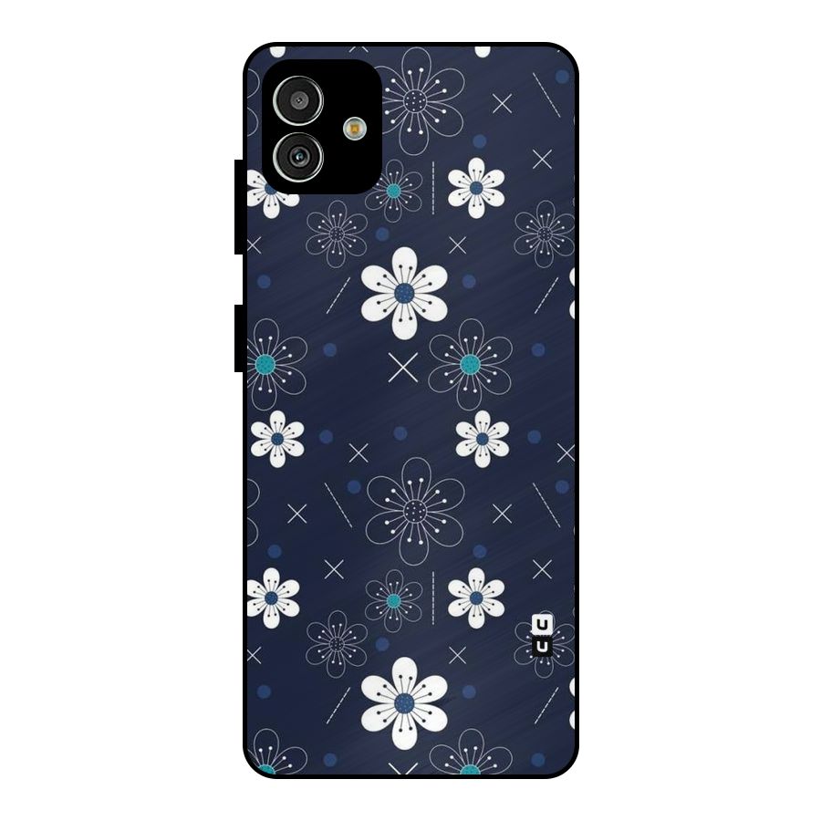 White Floral Shapes Metal Back Case for Galaxy M13 5G