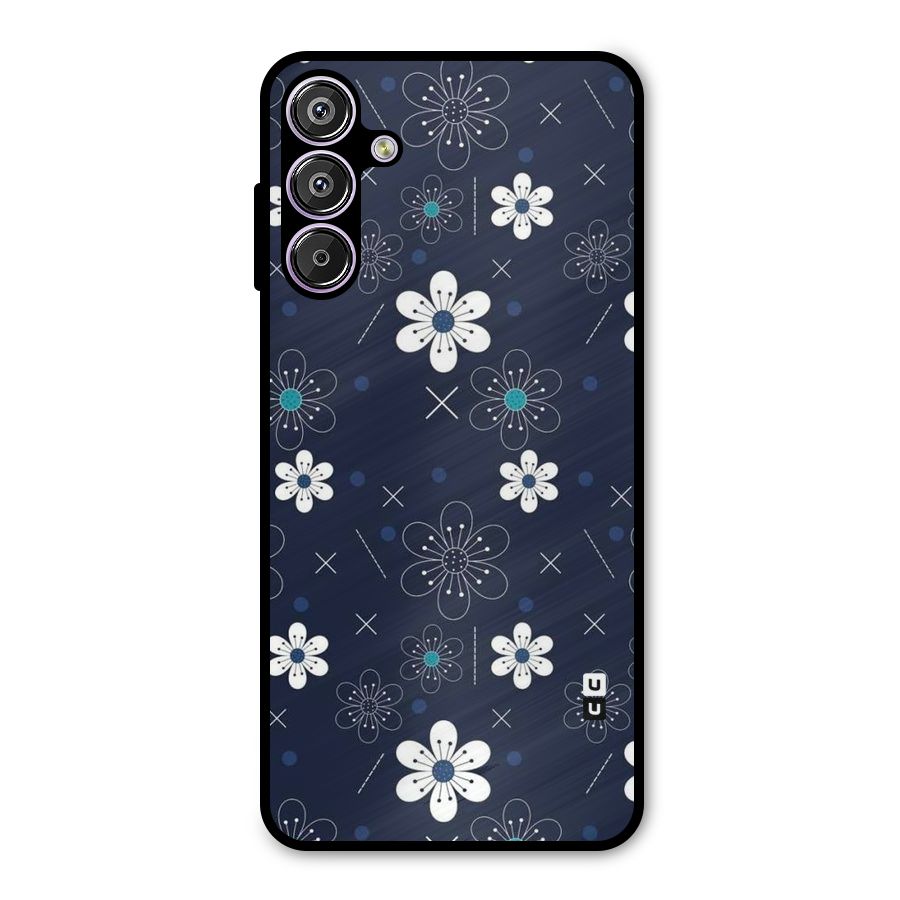White Floral Shapes Metal Back Case for Galaxy M15