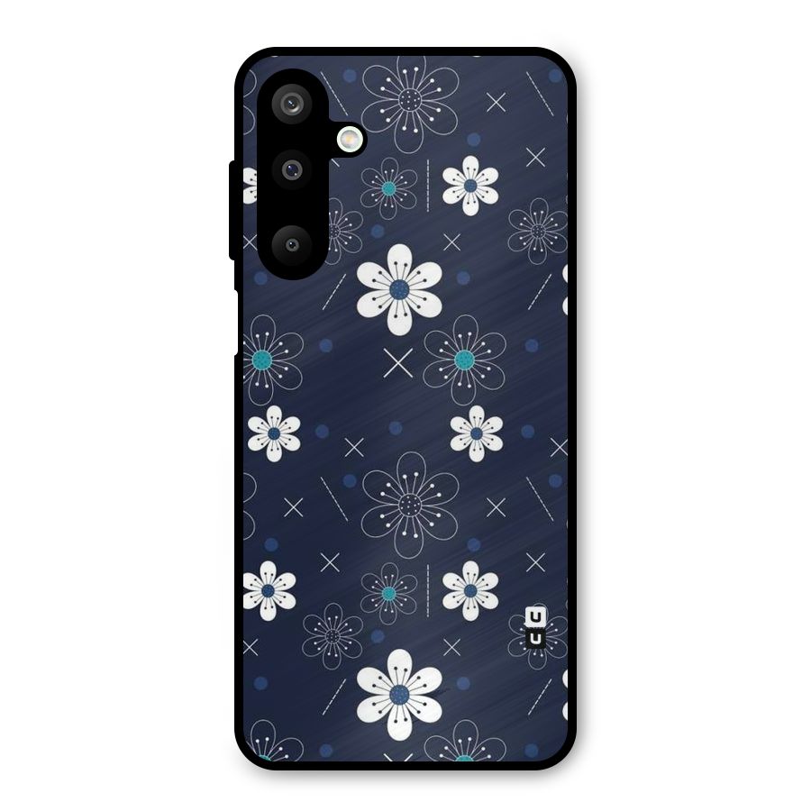 White Floral Shapes Metal Back Case for Galaxy M16