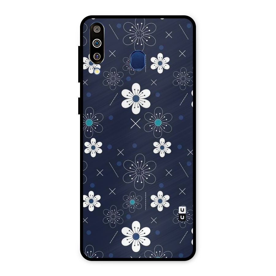 White Floral Shapes Metal Back Case for Galaxy M30