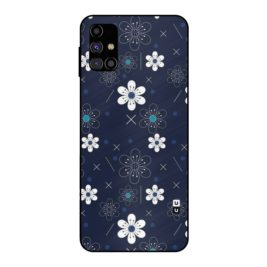 White Floral Shapes Metal Back Case for Galaxy M31s