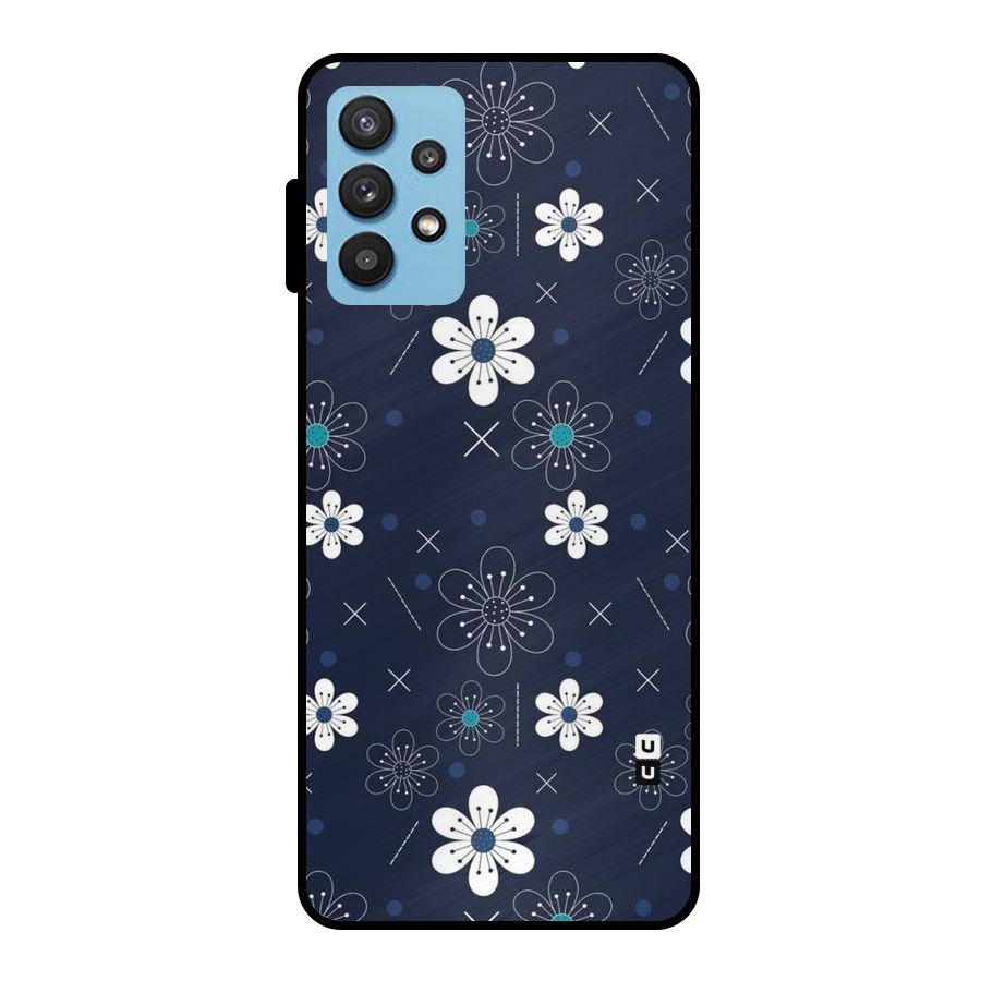 White Floral Shapes Metal Back Case for Galaxy M32 5G