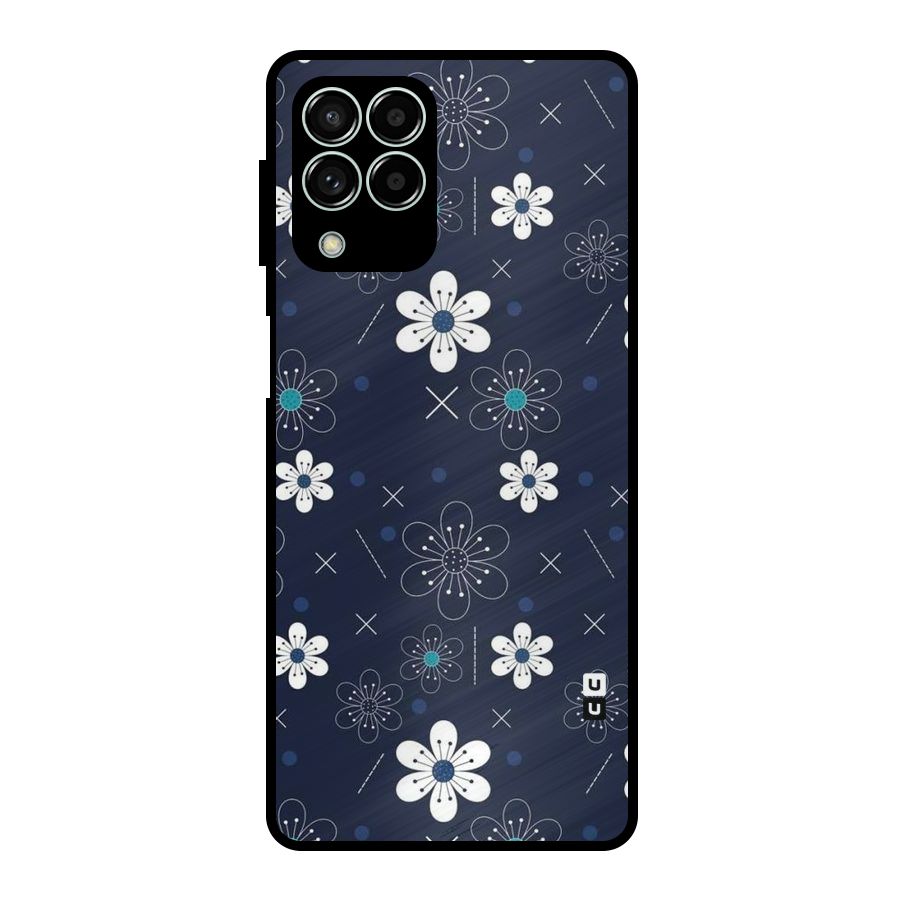 White Floral Shapes Metal Back Case for Galaxy M33