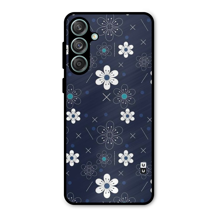White Floral Shapes Metal Back Case for Galaxy M55 5G