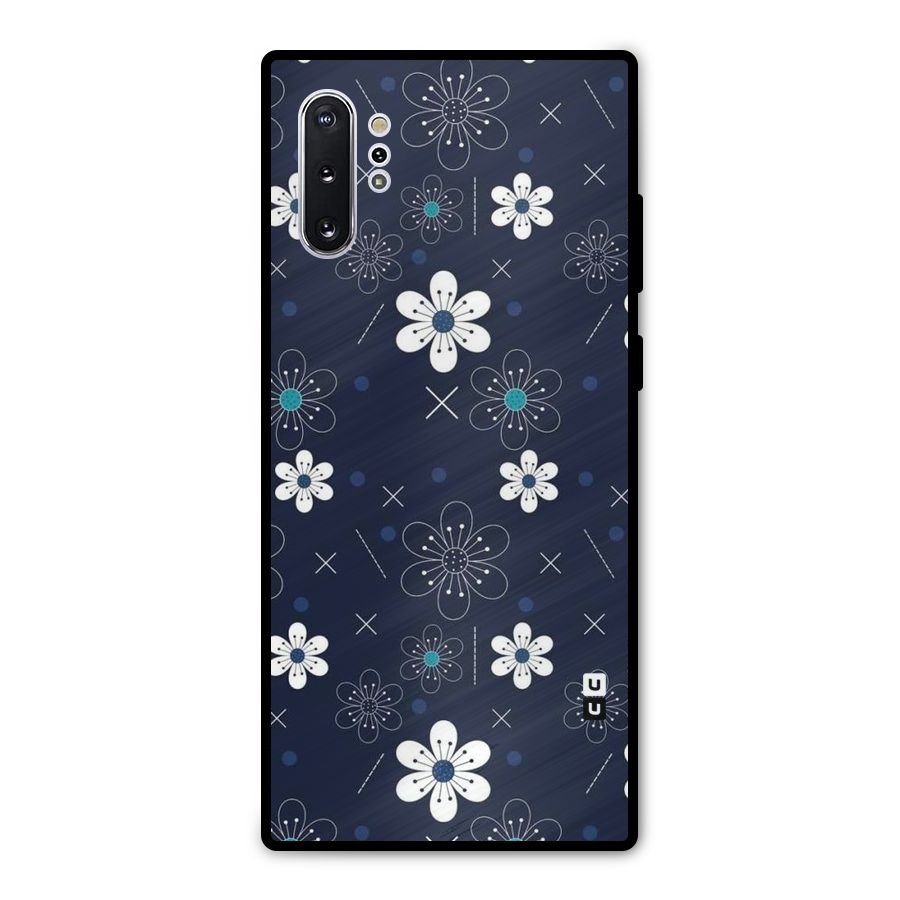 White Floral Shapes Metal Back Case for Galaxy Note 10 Plus