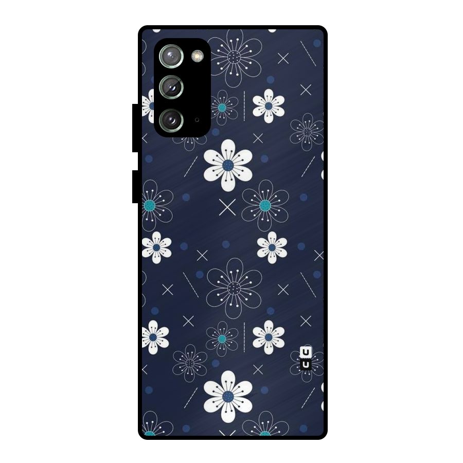 White Floral Shapes Metal Back Case for Galaxy Note 20